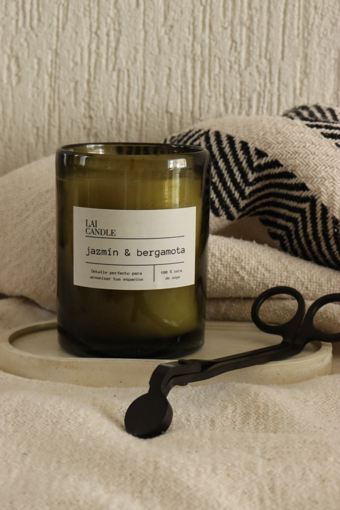 vela aromatica en vidrio soplado I Jazmin & Bergamot