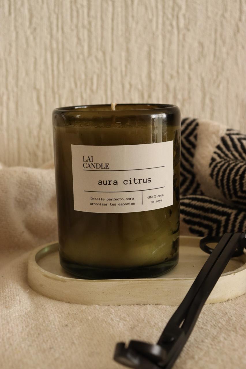 Vela aromática en vidrio soplado I Aura citrus